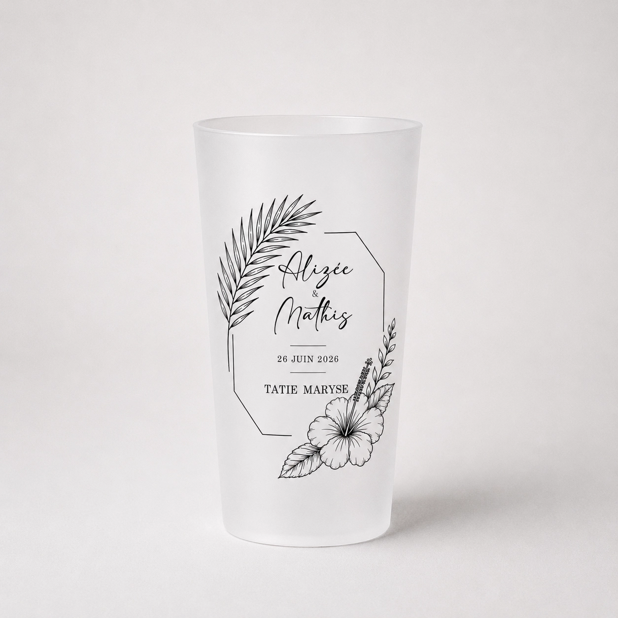 Gobelet de mariage tropical personnalisé, autre vue – Trevia Lab