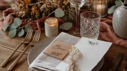 Décoration de table de mariage personnalisée avec marque-places et menu gravés – Trevia Lab