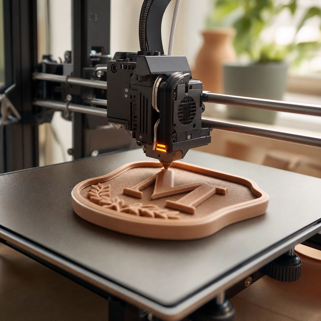 Imprimante 3D en cours d'impression dans l'atelier Trevia Lab