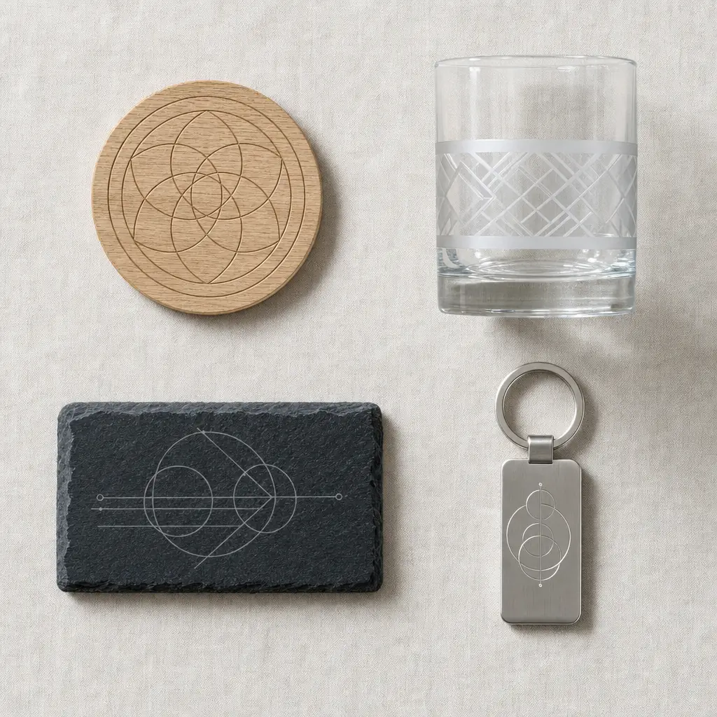 Objets d'entreprise gravés sur bois, verre, ardoise et métal, fabriqués en Franc